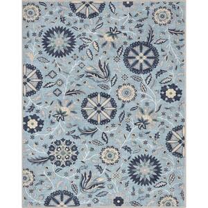 Light Blue 7 ft. 10 in. x 9 ft. 10 in. Flat-Weave Kings Court Charlotte Transitional Floral Area Rug