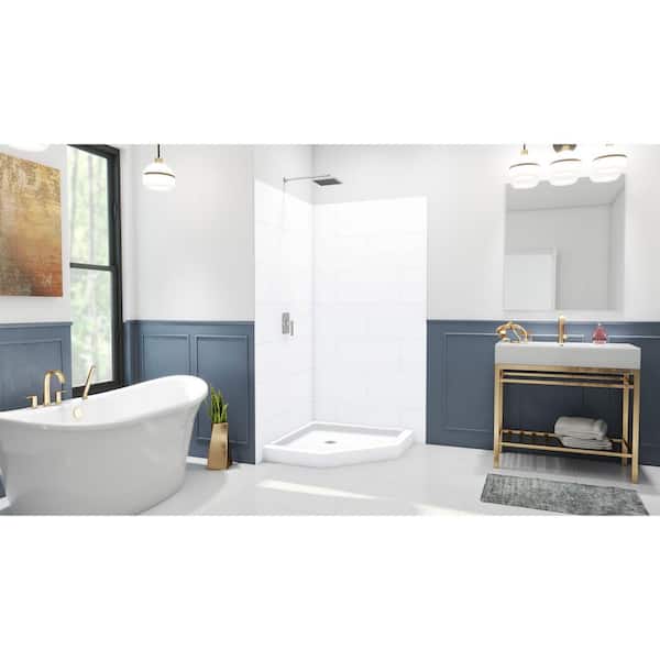 DreamStone 38 in. L x 38 in. H W x 84 in. H Corner Shower Kit with Shower Wall and Shower Pan in Traditional White
