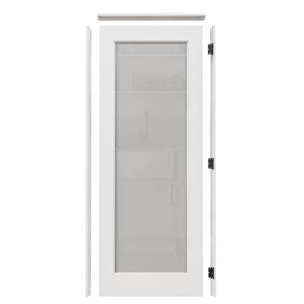 ARK DESIGN 30 in. x 80 in. 1-Lite Left Handed Frosted Glass Door White Solid Core MDF Kit with Quick Assemble Jamb