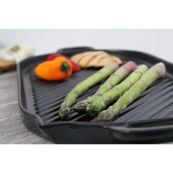 Chasseur French Enameled 18 in. Cast Iron Grill Pan in Black