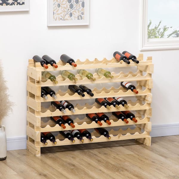 Otryad Stackable Wine Rack, Modular Storage Shelves, 72-Bottle Holder, Display Rack for Kitchen, Pantry, Cellar in Natural