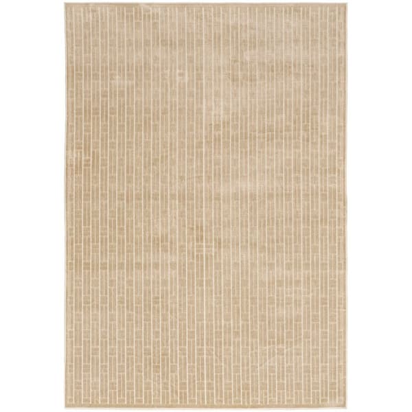 Washable Charm Beige Ivory 6 ft. x 9 ft. Geometric Contemporary Area Rug