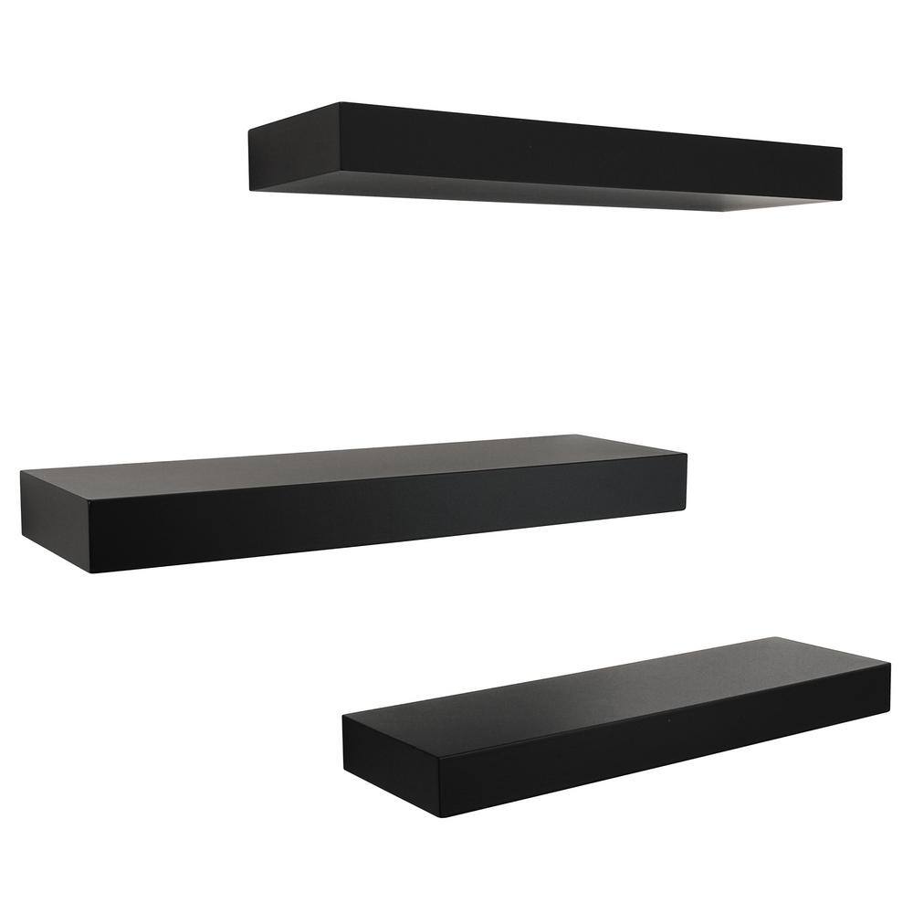 Sleek Trio Black Engineered Wood Floating Wall Shelves