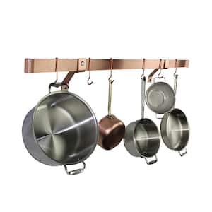 Handcrafted 48 in. Rolled End Bar with4 in. with Wall Brackets and 12-Hooks Brushed Copper