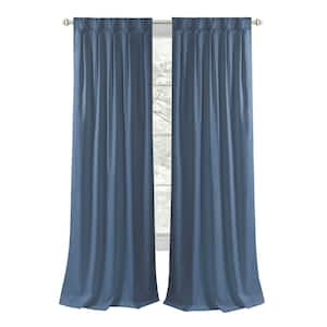 Grant Navy polyester solid pattern 34 in. W x 63 in. L Button Pleated Back Tab indoor Blackout Curtain (single panel)