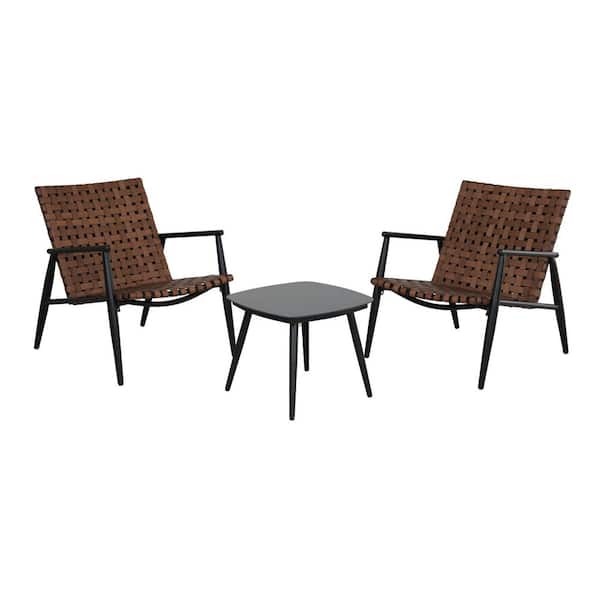 Mondawe 3-Piece Wicker Rattan Outdoor Bistro Set Patio Adirondack Chairs and Side Table Set