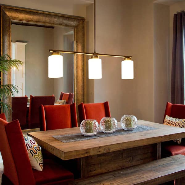 HLJYNJM 3-Light Nickel Modern Linear Chandelier with Glass Shade