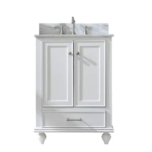 Melissa 24 in. W x 22 in. D Bath Vanity in Grain White with Carrara White Engineered Stone Vanity Top with White Sink