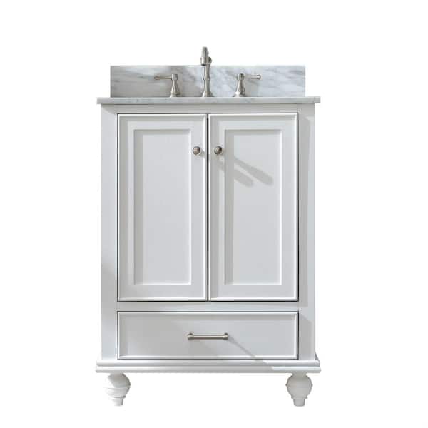 Melissa 24 in. W x 22 in. D Bath Vanity in Grain White with Natural Marble Vanity Top in Carrera White with White Sink