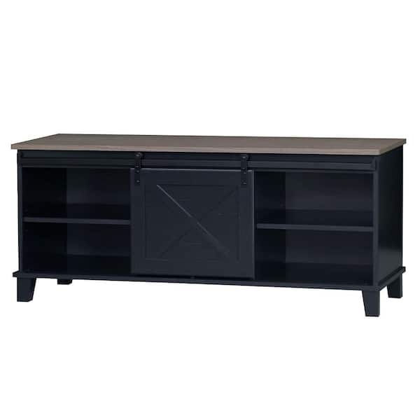 Unbranded - Austin 47.3 in. Walnut Wood Grain, Antique Black TV Stand with No Drawer Fits TV's Up to 60 in. with Shelves and Wheels