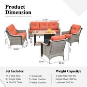 Verona Grey 5-Piece Wicker Outdoor Patio Conversation Sofa Loveseat Set with a Storage Fire Pit and Red Cushions