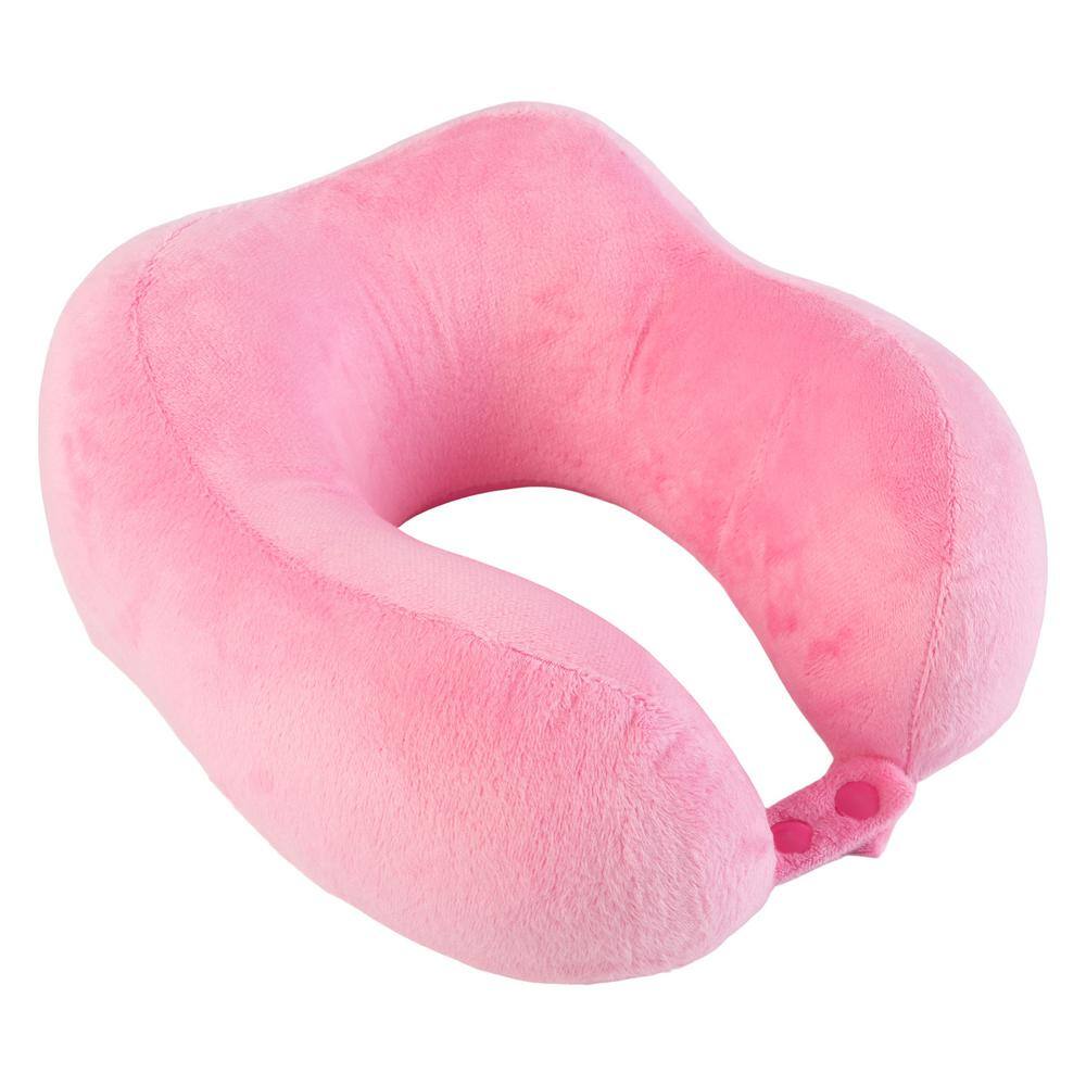 Pink Memory Foam Travel Pillow Set with Fleece Blanket and Eye Mask