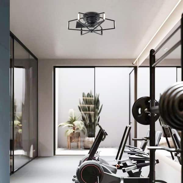 21 in. Indoor Industrial Matte Black Fandelier Flush Mount Ceiling Fan with Light and Remote Included