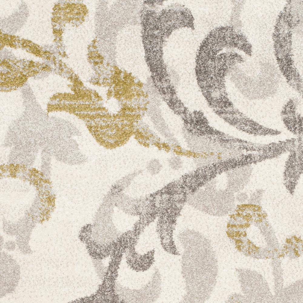Ivory and Light Grey Floral Synthetic Area Rug
