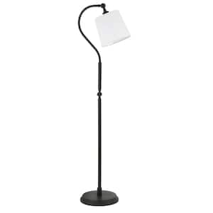 57 in. Black and White 1 1-Way (On/Off) Arc Floor Lamp for Living Room with Cotton Drum Shade