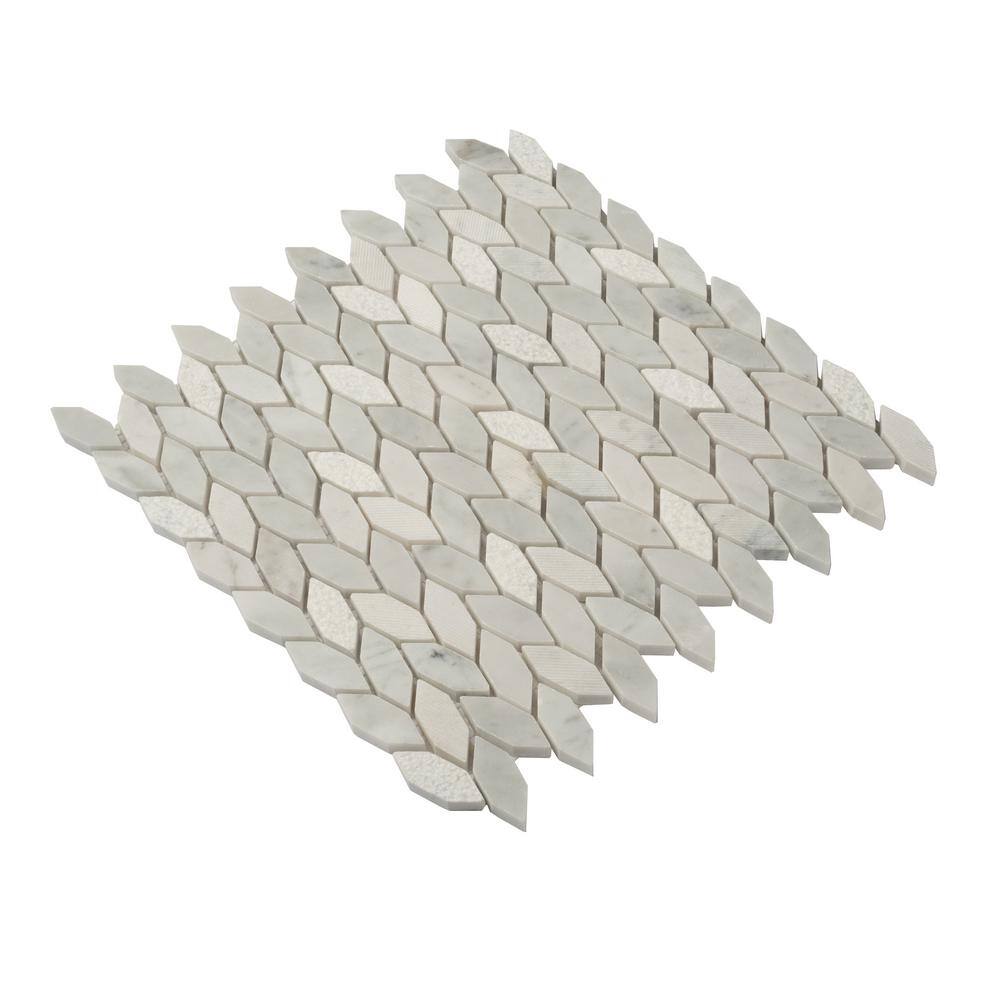 White and Gray Leaf Pattern Marble Mosaic Tile