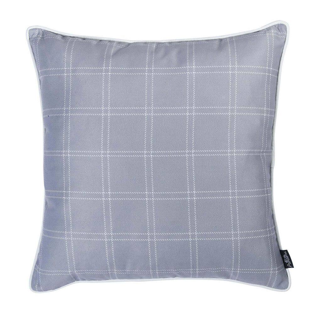 Gray Plaid Polyester Euro Throw Pillow Cover 18x18