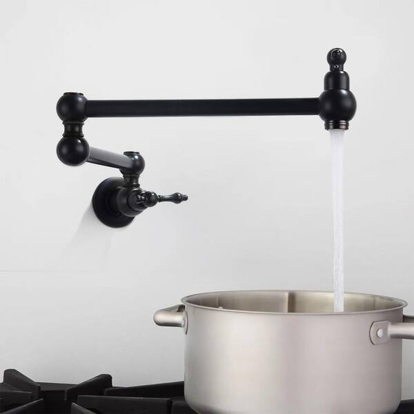 Giving Tree Wall Mount Pot Filler Faucet Double-Handle in Matte Black