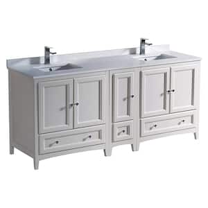 Oxford 72 in. Double Vanity in Antique White with Ceramic Vanity Top in White and Mirror with Side Cabinet