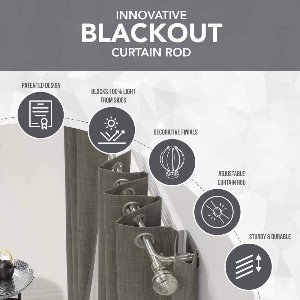 Black Adjustable Aluminum Blackout Curtain Rod with Double Cap Finial
