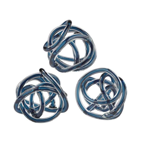 Titan Lighting 6 in. Round Navy Blue Decorative Glass Knot Sculptures (Set of 3)
