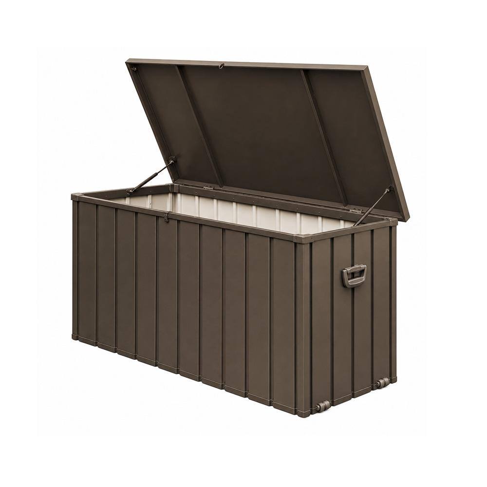 Lyra 49.41 in. 150 Gallon Outdoor Galvanized Steel Deck Box with Lockable Lid Dark Brown