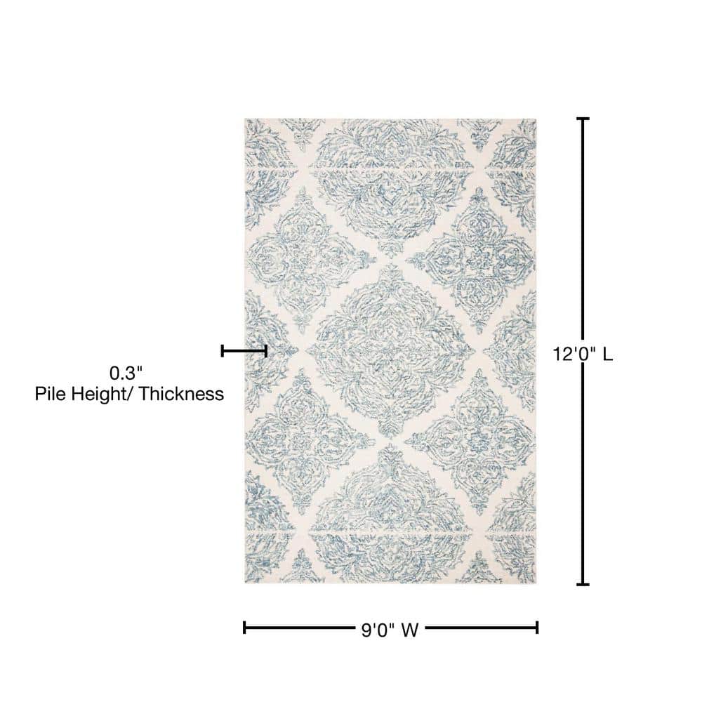 Ivory and Blue Handmade Tufted Wool Abstract Rug