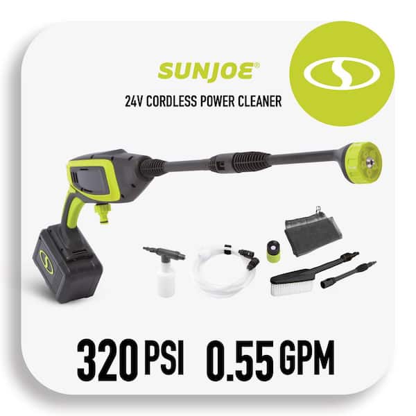 Sun Joe 24V 350 PSI Max 0.6 GPM Cold Water Electric Pressure Washer Kit with 2.0 Ah Battery Plus Charger
