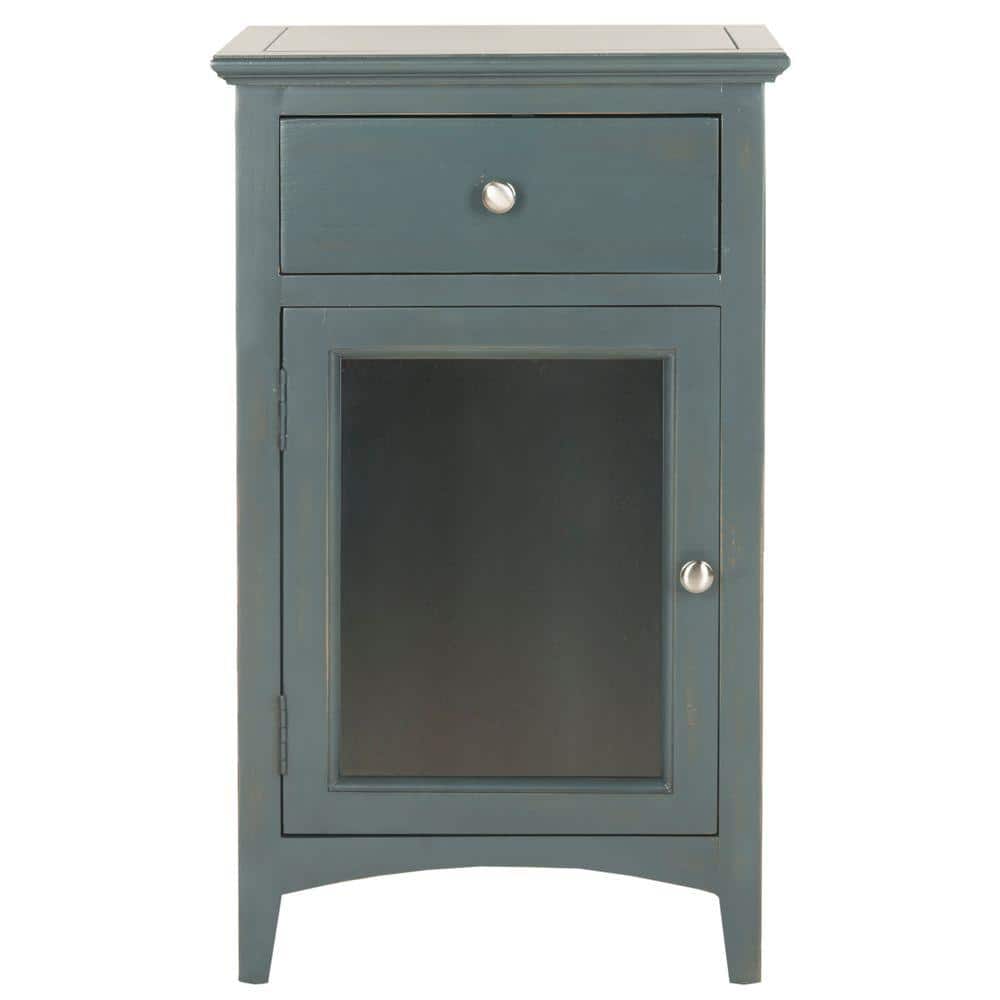 Transitional Steel Teal Wood and Metal Nightstand with Storage
