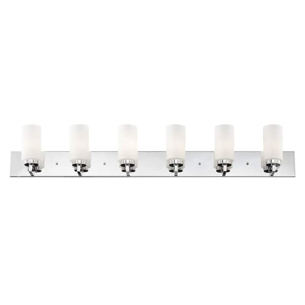 Cranbrook 47 in. 6-Light Polished Chrome Vanity Light with Satin Opal White Twist Lock Cylinder Glass