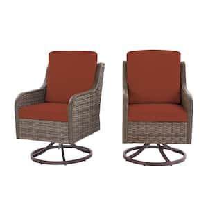 Windsor Brown Wicker Outdoor Patio Swivel Dining Chair with CushionGuard Quarry Red Cushions (2-Pack)