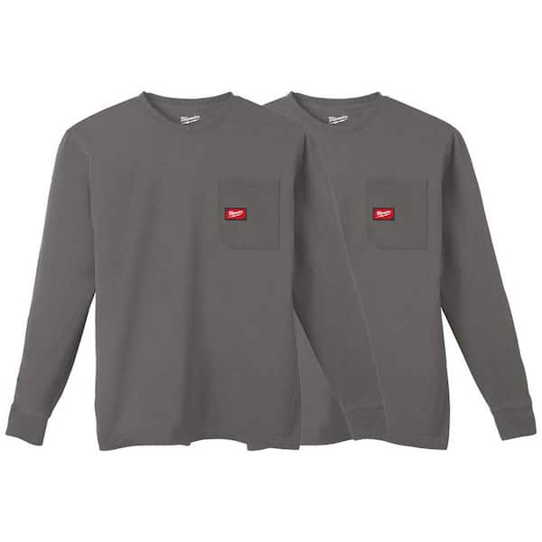 Men's 2X-Large Gray GRIDIRON Cotton/Polyester Long-Sleeve Pocket T-Shirt (2-Pack)