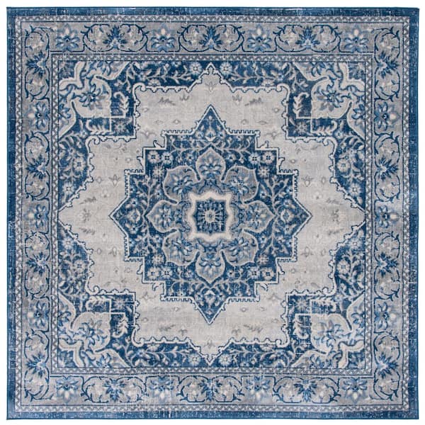 Brentwood 7 ft. x 7 ft. Blue/Ivory Ornate Medallion Square Area Rug