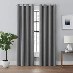 Renwick Grey Solid Polyester 50 in. W x 108 in. L 100% Blackout Single Grommet Top Curtain Panel