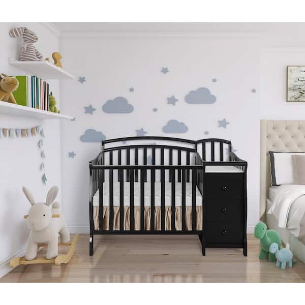 Dream On Me Casco 4-in-1 Black Mini Crib and Changing Table 630-K