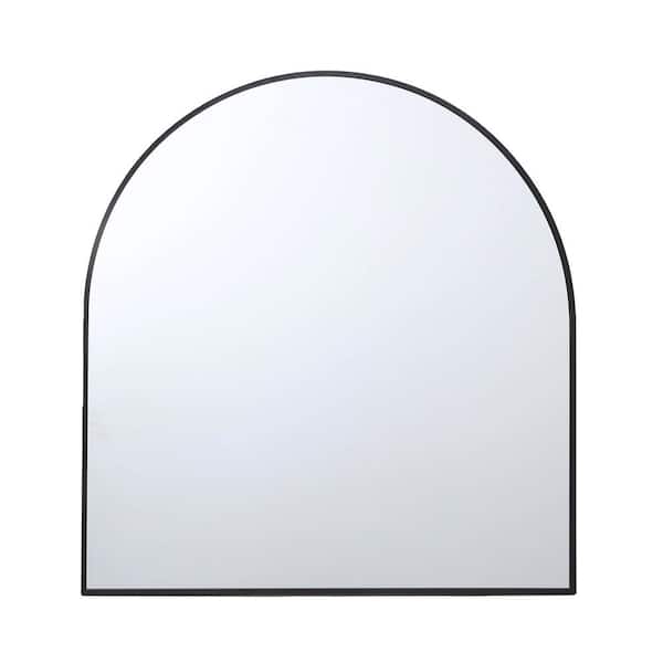 Unbranded 34 in. x 36 in. Modern Home, Matte Black Metal Decorative Arched Mirror