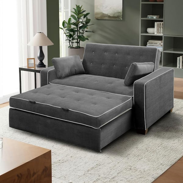 Augustus 73 in. Gray Polyester Queen Size 2-Seat Sofa Bed with Square Arms