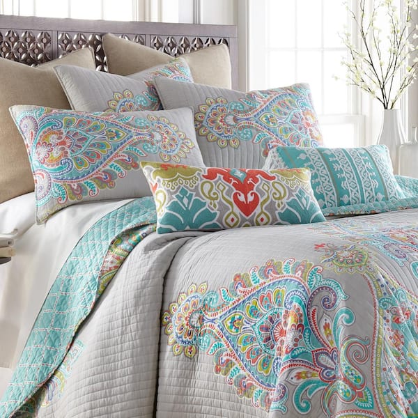 Levtex Home Cortona Paisley Reversible King Quilt outlets Set, Green, 100% Cotton.