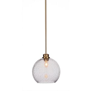 Peabody 60-Watt 1-Light New Age Brass Pendant Light with 9.5 in. Smoke Bubble Glass Shade and No Bulb Included