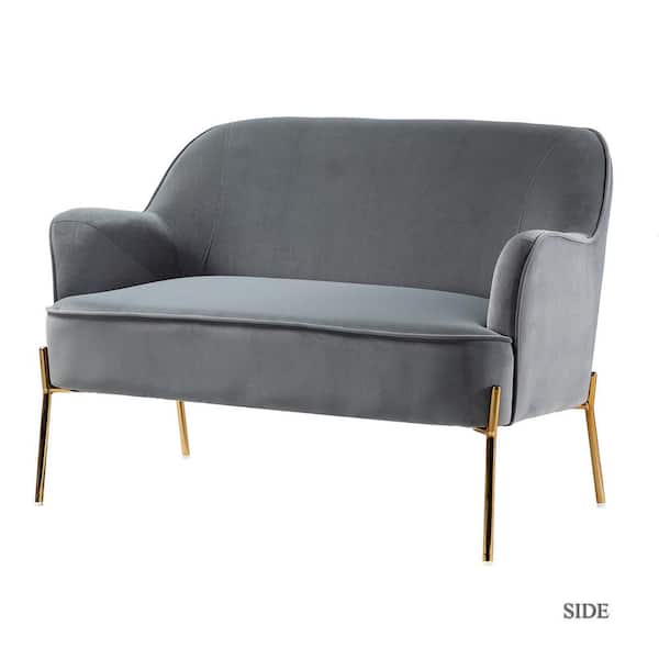 JAYDEN CREATION Agacia 43 in. Grey Polyester Recessed Arms Loveseat Sofa with Piped Edges Design
