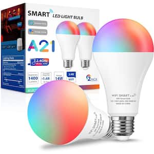 100-Watt-Equivalent A21 WIFI Dimmable RGBCW Color Changing Smart LED Bulbs in 6500K (2-Pack)