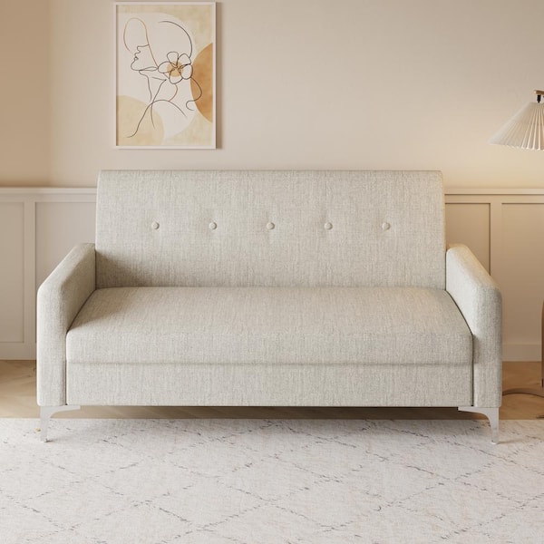57 in Wide Square Arm Cotton and Linen Rectangle Modern Sofa in Beige