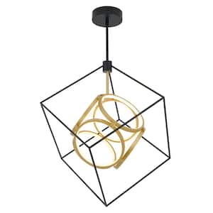 Luxury 29-Watt 1 Light Black and Gold Modern Industrial Integrated LED Pendant Light Fixture for Dining Room or Kitchen