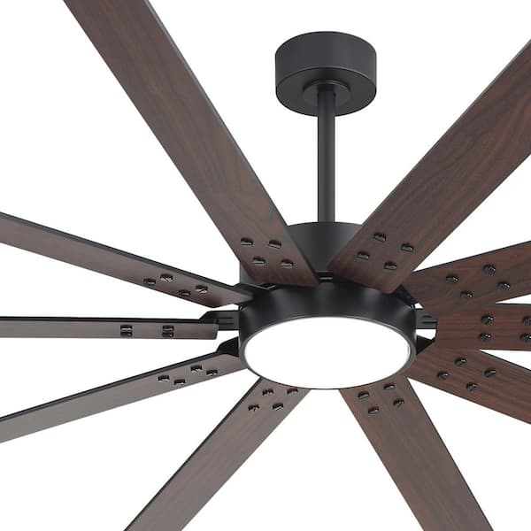 Archer 84 in. Integrated LED Black Windmill Ceiling Fan with Light, Downrod, Black/Brown Blade and Remote Included