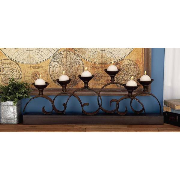 Litton Lane 13 in. New Traditional 6-Light Curled Iron Candelabra