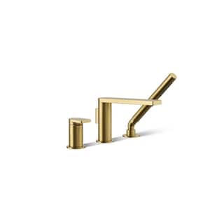 Composed 2 Handle Tub Deck Mount Roman Tub Faucet with Hand Shower in Vibrant Brushed Moderne Brass