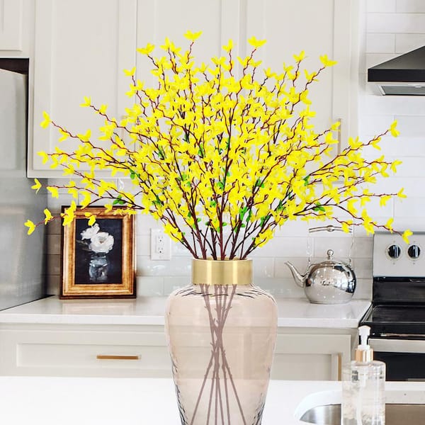32 in. Yellow Artificial Forsythia Flower Stem Spray Set of 6)