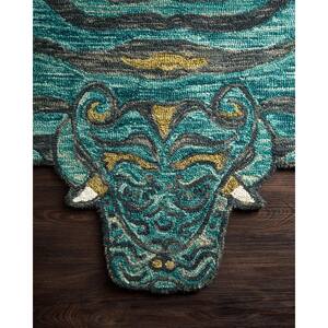 Feroz Teal 4 ft. x 6 ft. Animal Print 100% Wool Pile Area Rug