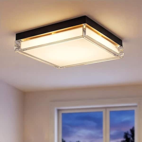 11 in. Black LED Ceiling Light, 24W Flush Mount with Dimmable 3-Color for Living Room Bathroom Hallway No Bulbs Included