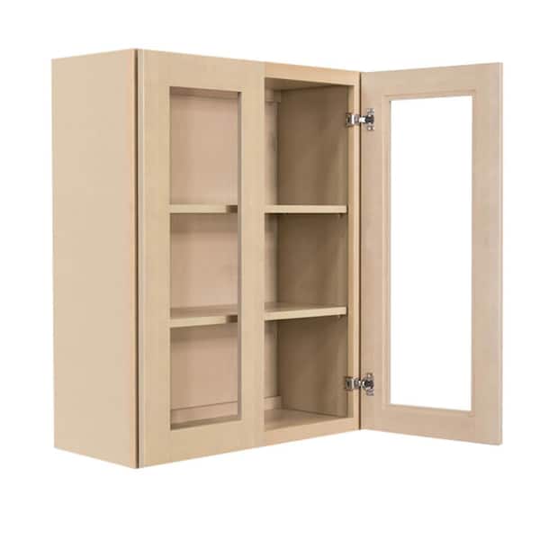 LIFEART CABINETRY Lancaster Shaker Assembled 27x36x12 in. Wall Mullion Door Cabinet with 2 Doors 2 Shelves in Stone Wash